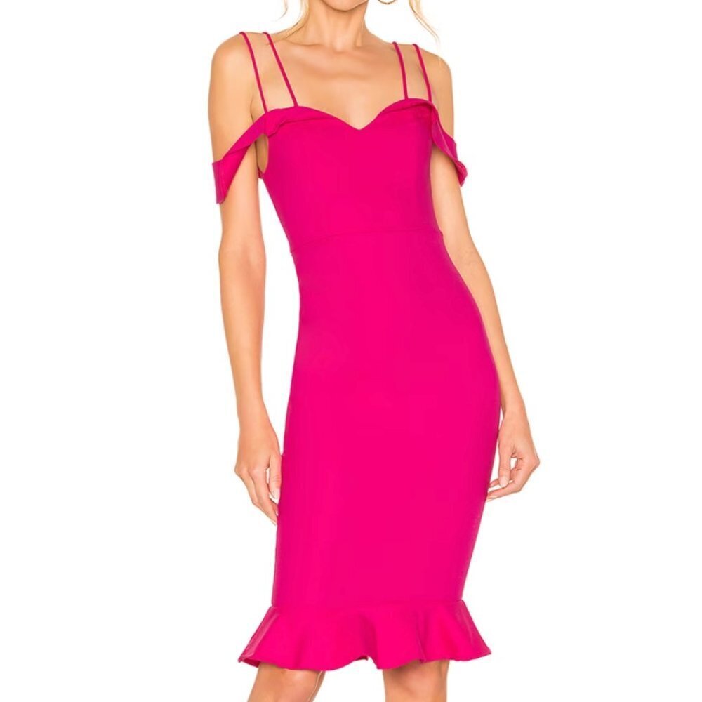 NWT superdown Violette Bardot Midi Dress in Hot Pink Medium